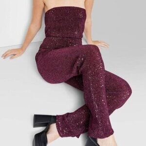 Wild Fable Women's Tube Sequin Mesh Jumpsuit Bandeau Strapless XS Date Night